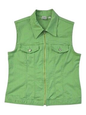 Cleo Petites Women's Collared Casual Full Zip Utility Vest Green 8
